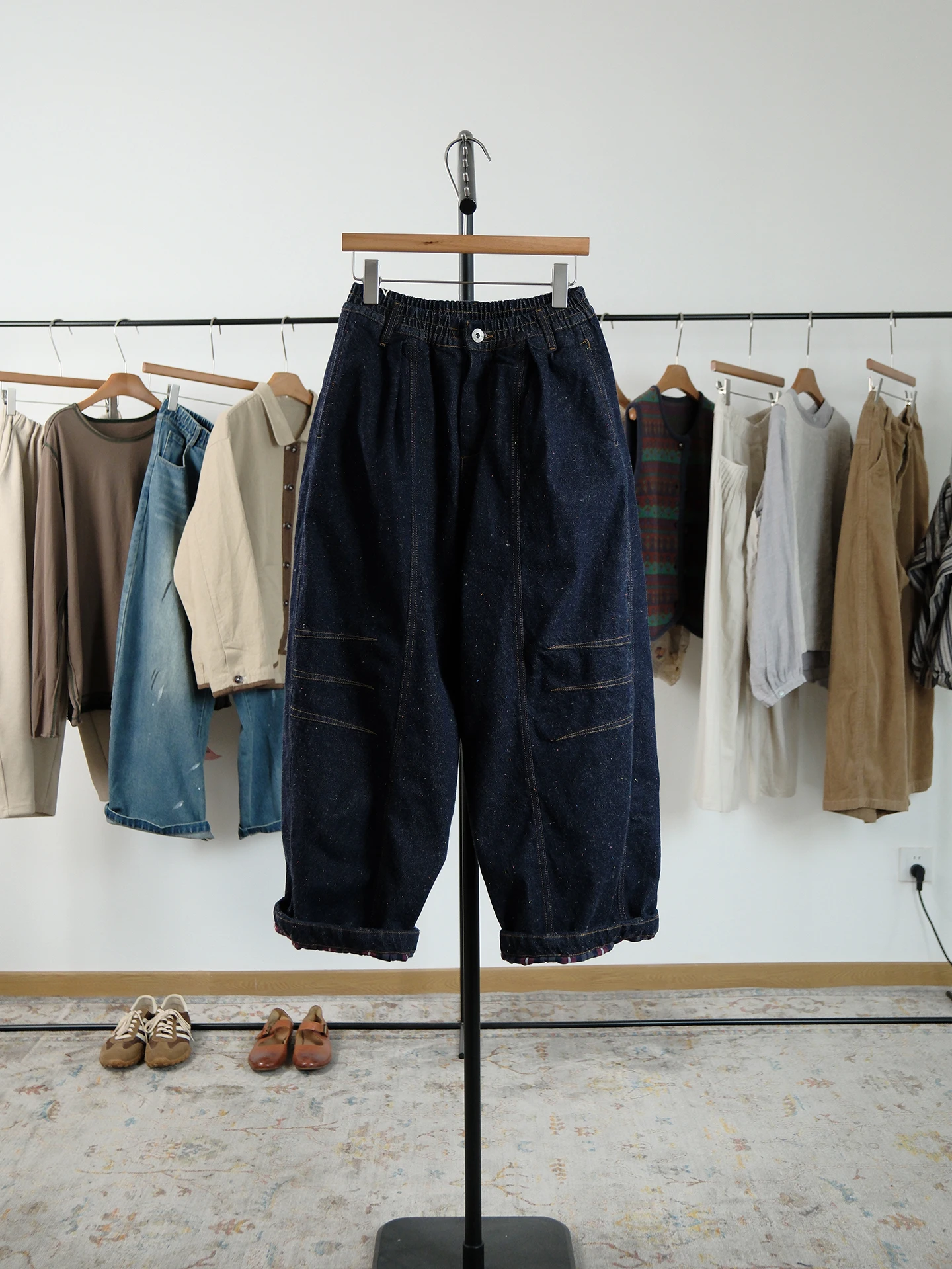 svanca-hiver-nouveau-vetement-de-travail-retro-sle-taille-elastique-pantalon-a-jambes-larges-femmes-design-sens-ligne-de-couture-coton-denim-jean