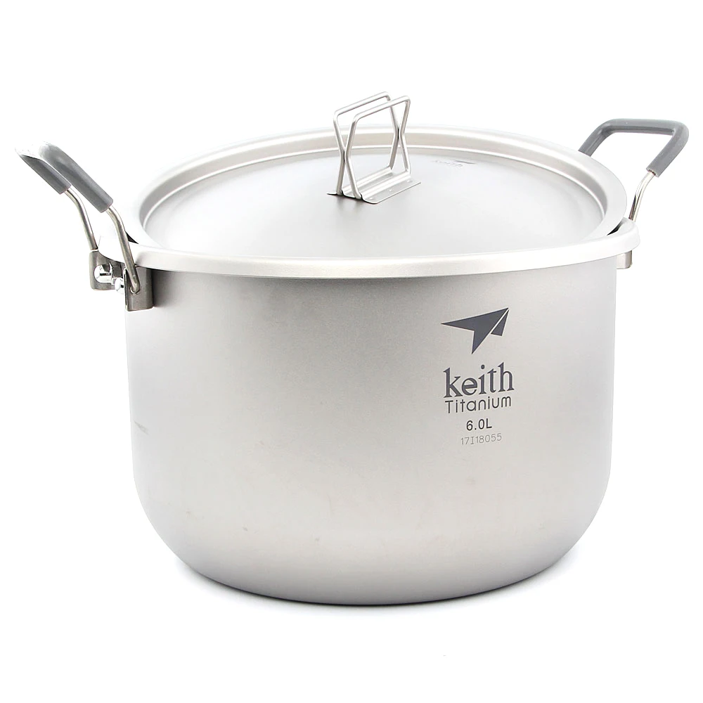 KEITH Ti8301 6L Titanium Soup Pot, Stockpot, Cookware for Home Outdoor Hiking Picnic