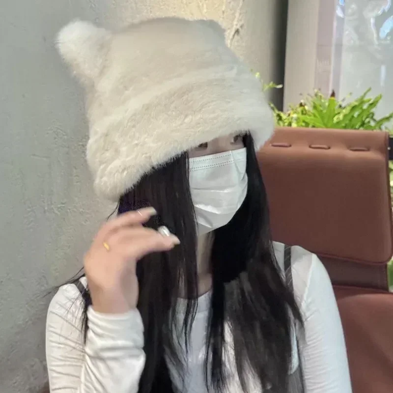 جديد ريترو لطيف القط الأذن أفخم القبعات الشتاء الباردة برهان سميكة الدافئة هود بسيط بلون المألوف الباردة الدافئة قبعات حماية الأذن