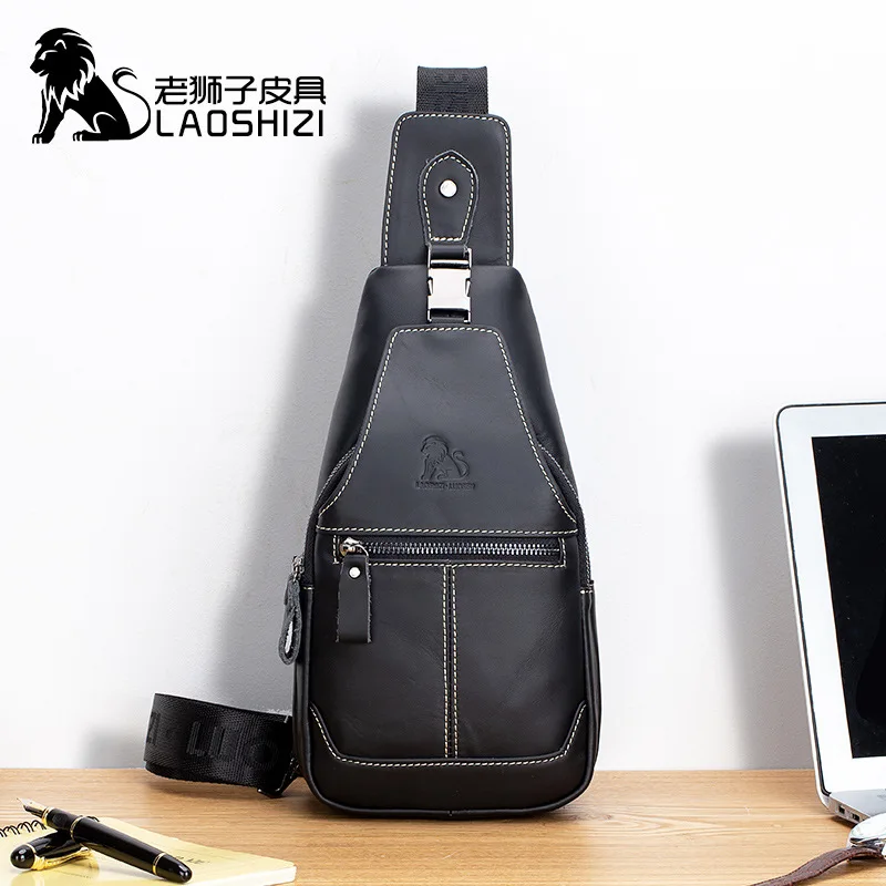 Men\'s Chest Bag Genuine Leather Cross Bag Handbag Messenger One-shoulder Backpack Mini Breast Pocket Pouch Business Travel Gift