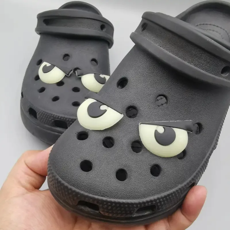 Fun Fluorescent Big Eyes Hole Shoe Charms Decorations Self Luminous Soft Adhesive Shoes Buckle DIY 3D Hole Shoe Accessories