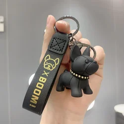 PU Leather Dog Keychains for Women Bag Pendant Fashion Punk French Bulldog Keychain Jewelry Trinket Men's Car Key Ring Key Chain
