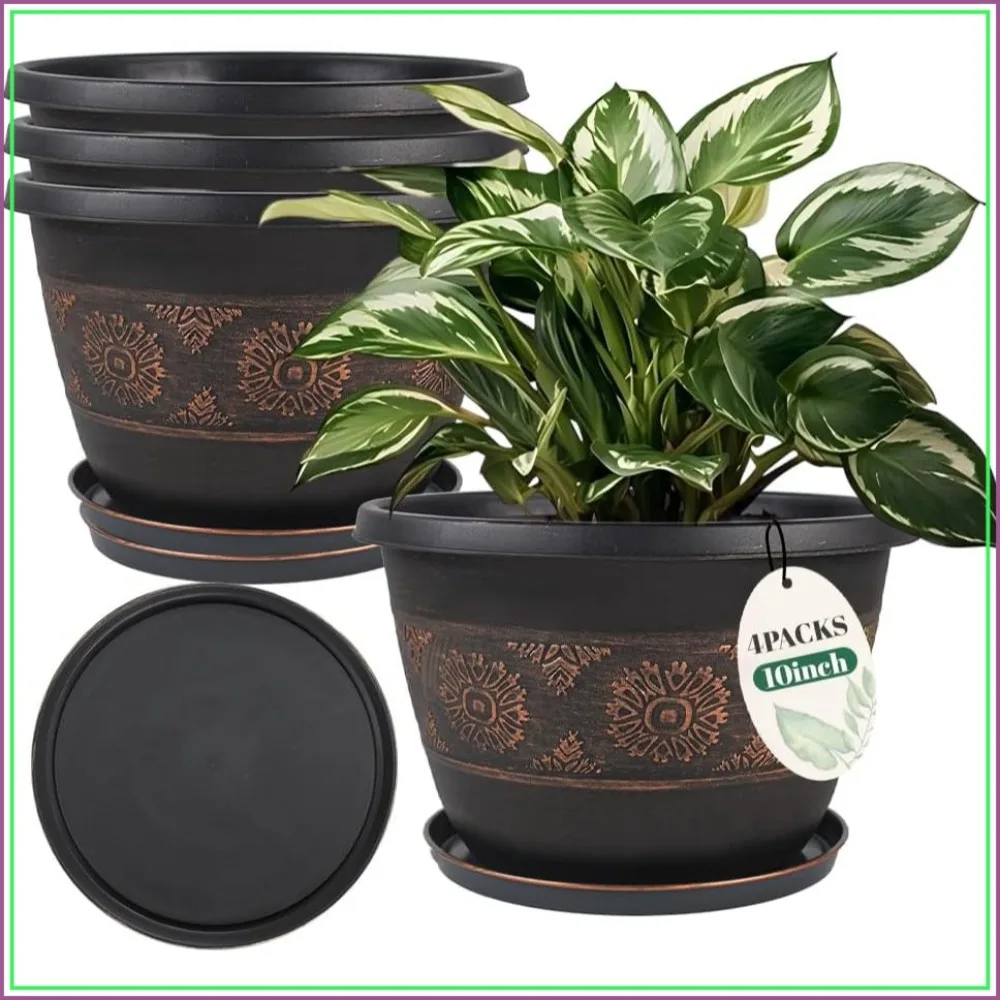 10 Inch Retro Copper Plant Pots with Drainage
