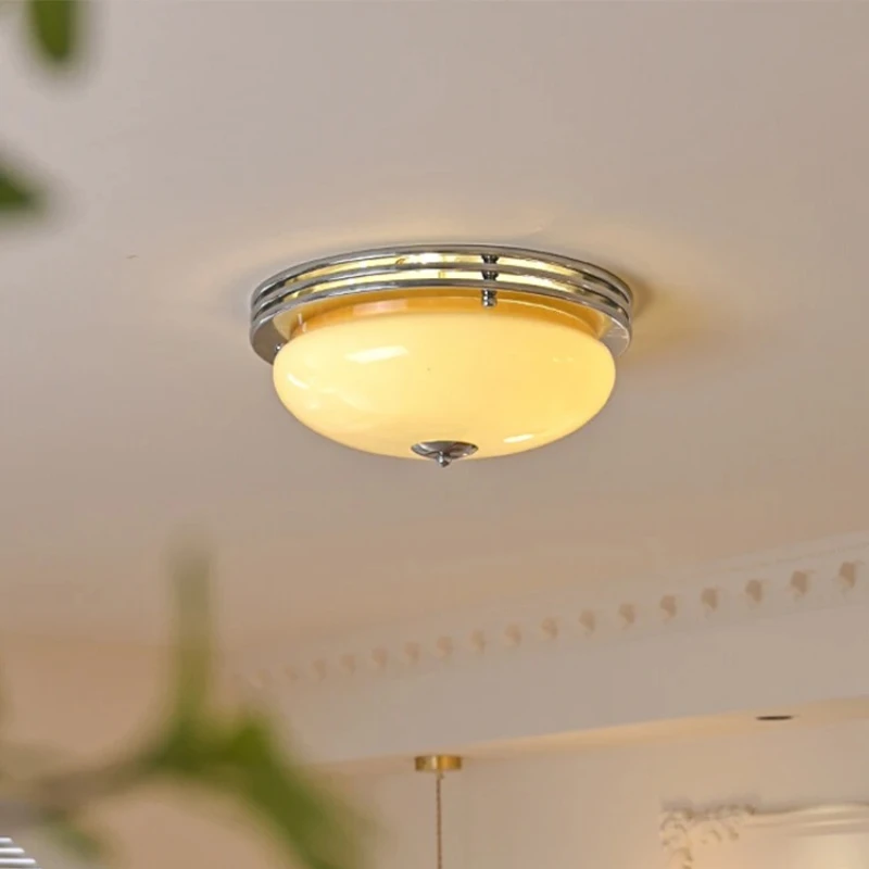 

Bauhaus Iron Base LED Ceiling Lights Rotundity Glass Lampshade French Retro Restaurant Bedroom Corridor Living Room Hanging Lamp