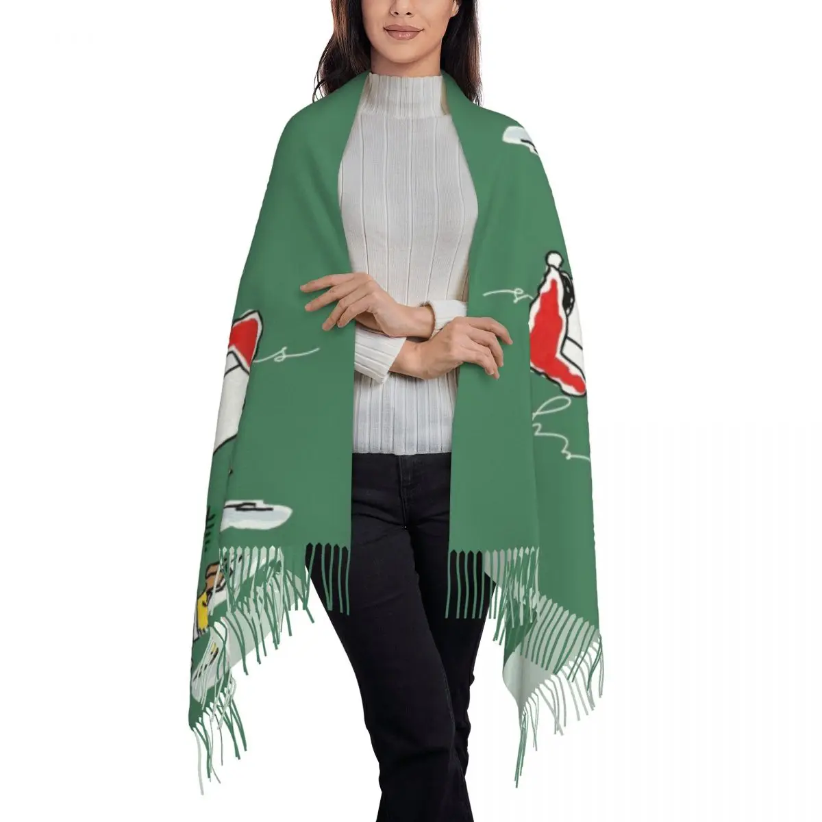 Custom Merry Christmas S-Snoopys Tassel Scarf Women Soft Shawl Wrap Lady Winter Scarves