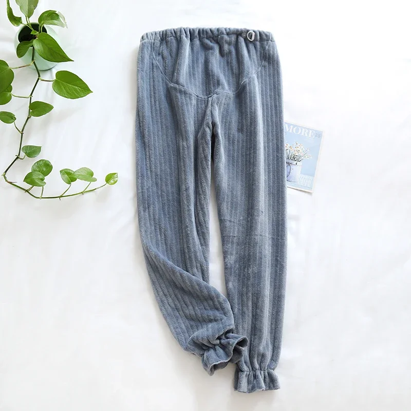 

Sleep Bottoms Women Winter Bundle Flannel Baggy Pregnant Pants Solid Basic Coral Velvet Soft Adjustable Homewear Sleepwear New