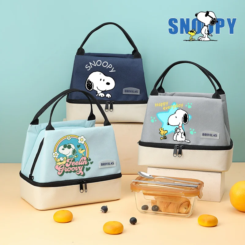Snoopys Lunchtaschen, Cartoons, große Kapazität, Handtasche, Outdoor, Picknick, Lebensmittelbox, warme Tasche, niedliche Damen, tragbarer Kühler, Eisisolierbeutel