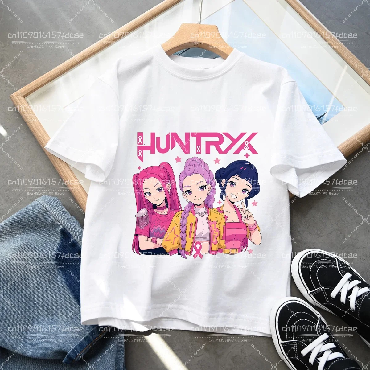 

Популярная футболка с принтом K-Pop Demon Hunters Saja Boys, мультяшная футболка с круглым вырезом, модный повседневный топ, детская футболка, одежда для девочек