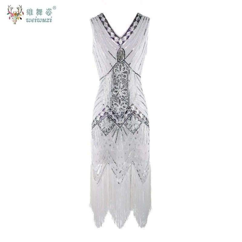 1920년대 여성용 V넥 태슬 바디콘 연회 빈티지 드레스 민소매 라이트 럭셔리 칵테일 파티 시퀸 태슬 이브닝 드레스