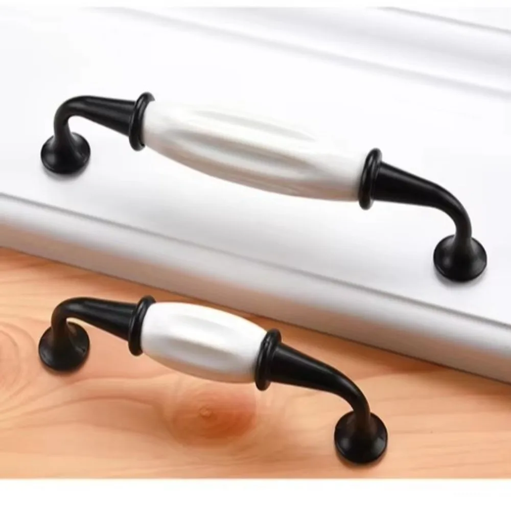 Durable Ceramic Cabinet Door Handles Aluminum Black White Color Drawer Pull DIY Friendly European Furniture Handle Cupboards