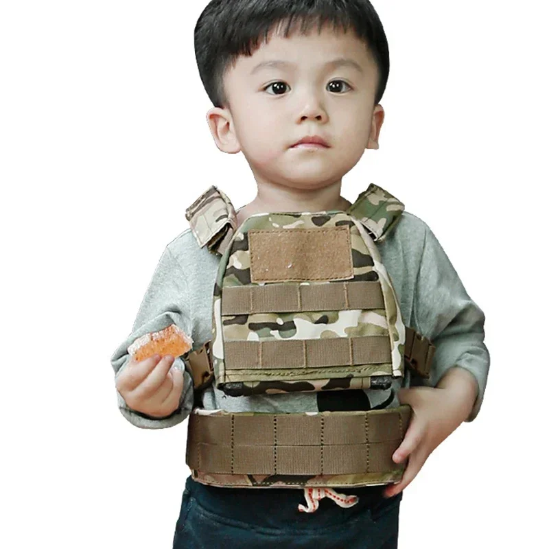 Kids Camouflage Tactical Molle Plate Carrier Vest Uniforms Combat Armor Molle Airsoft  Suit With Patrol Belt