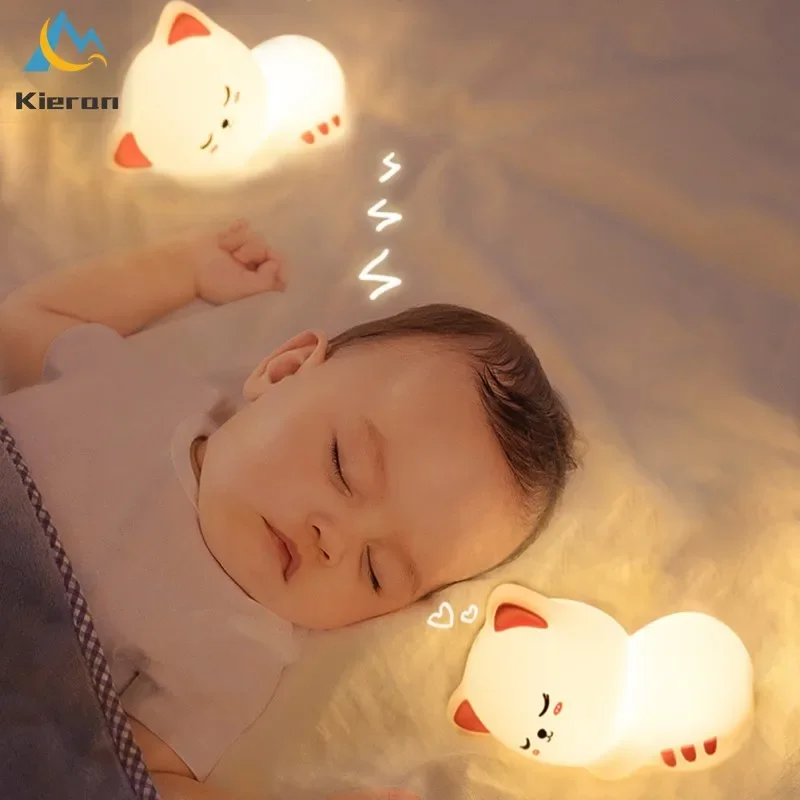 Luces LED nocturnas de silicona suave para niños y bebés, recargable por USB Lámpara de pie, luz creativa de dibujos animados para decoración de