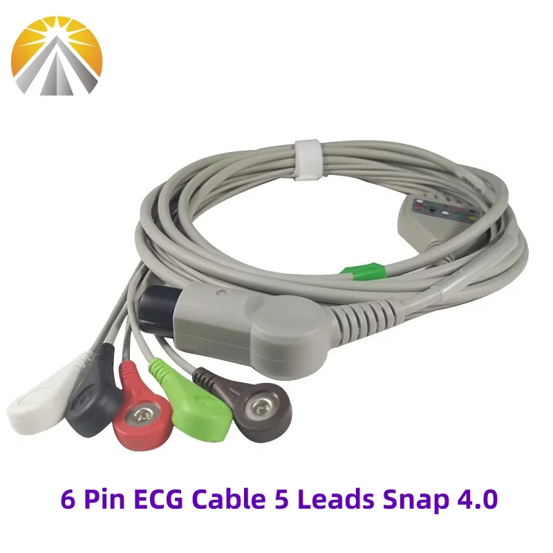 ECG Cable AHA Standard 6 Pin One Piece 5 Leads Snap 4.0 For Mindray PM7000 PM8000 MEC 1000 Edan Biolight Monitors Normal Type