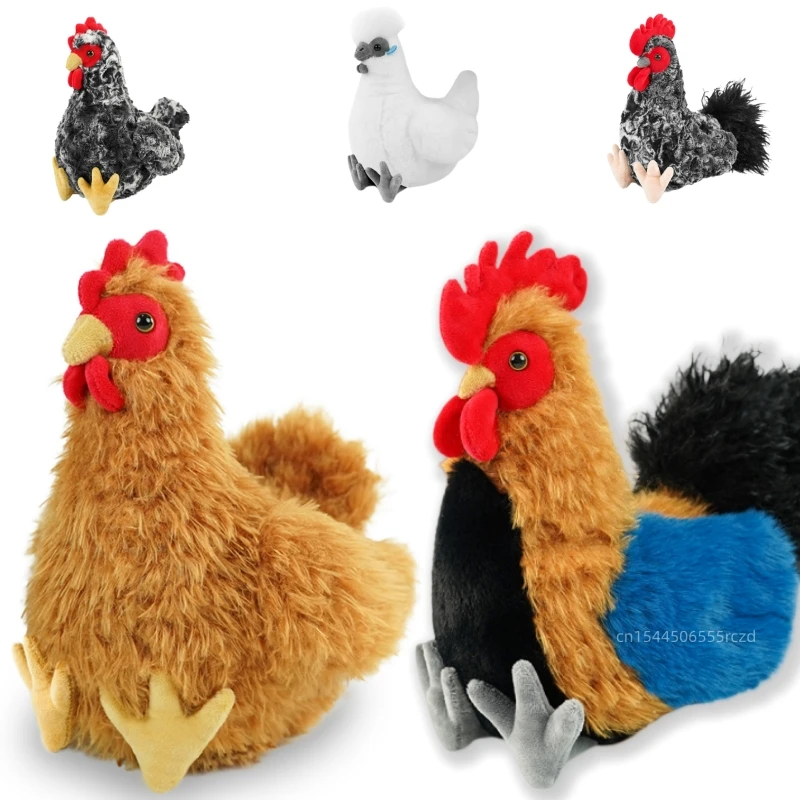 

20cm Lifelike Cute Chicken Plush Doll Cartoon Long Hair Brown Rooster Hen Animal Stuffed Toy Home Decoration Gift For Children