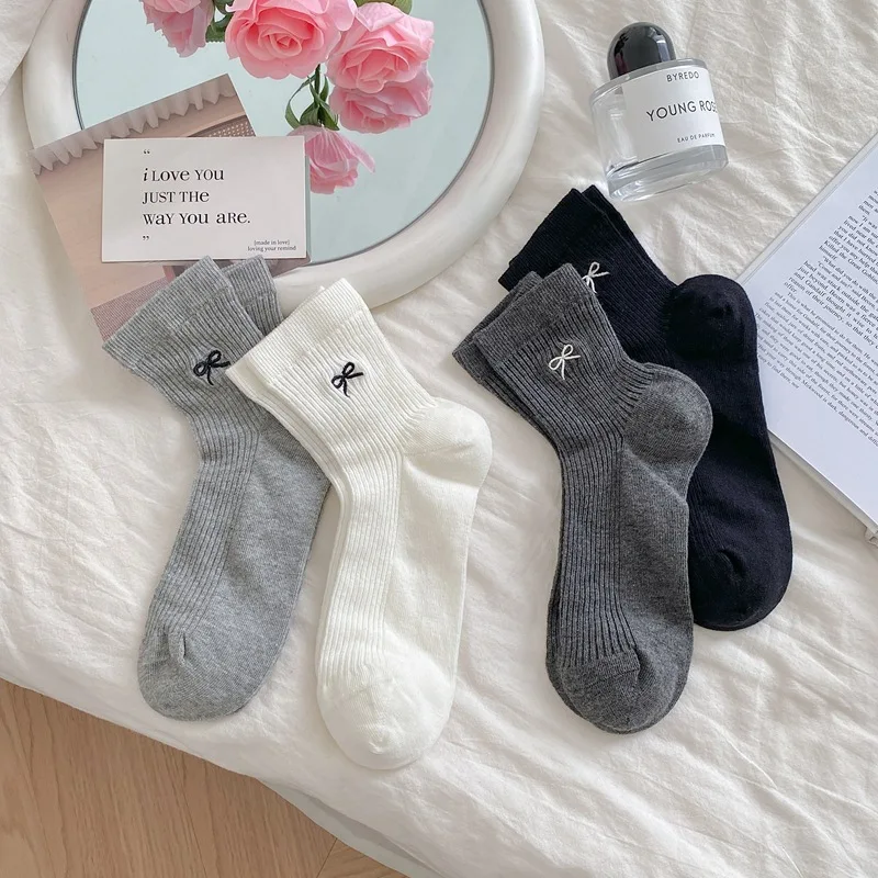 new delivery young girl fashion cotton socks Teenagers summer thin sock 5pair/lot bow solid students black adolescent