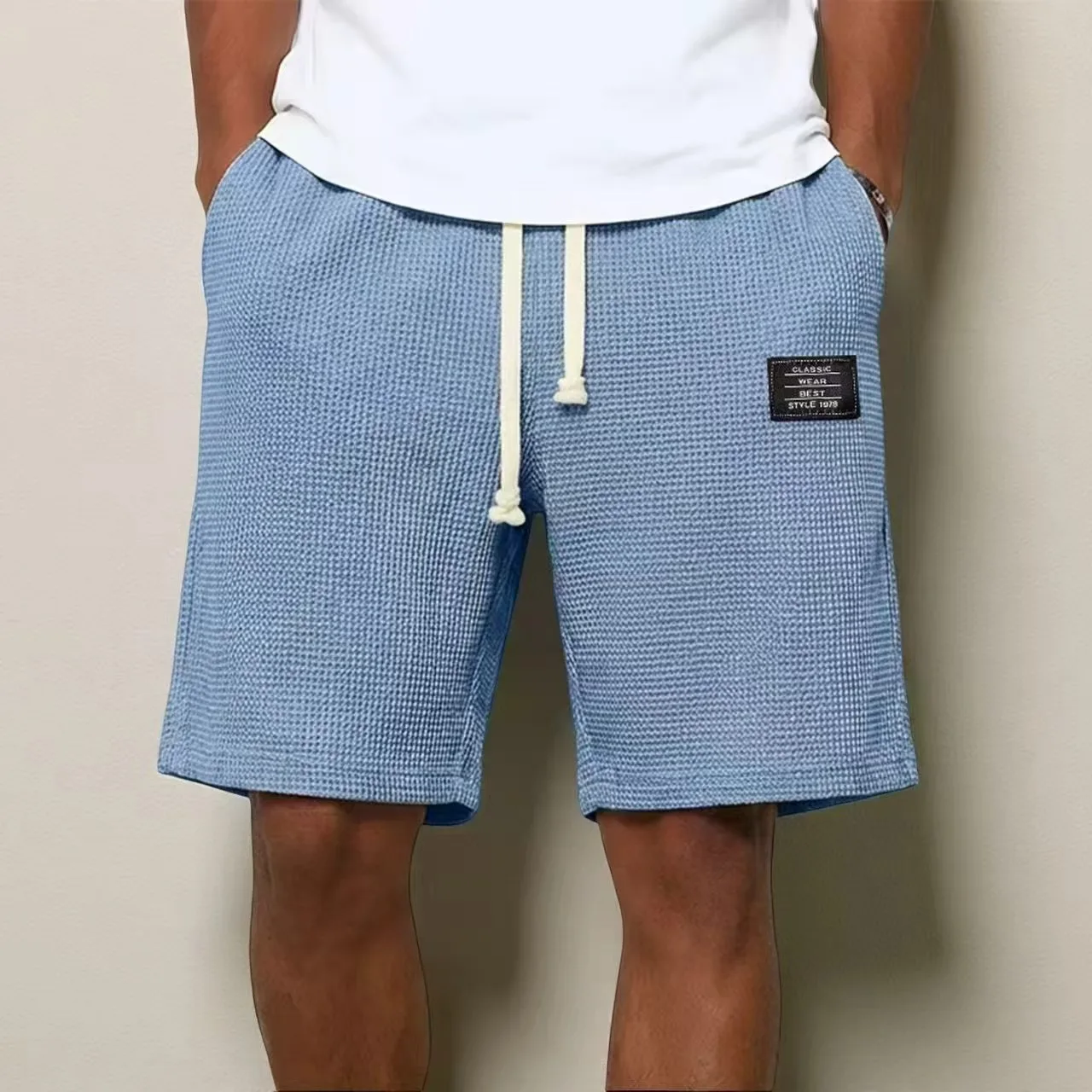 2026 Spring Summer Outdoor Casual Mens Shorts Vacation Seaside Beach Loose Bottoms Men Vintage Waffle Plaid Textured Short Pant