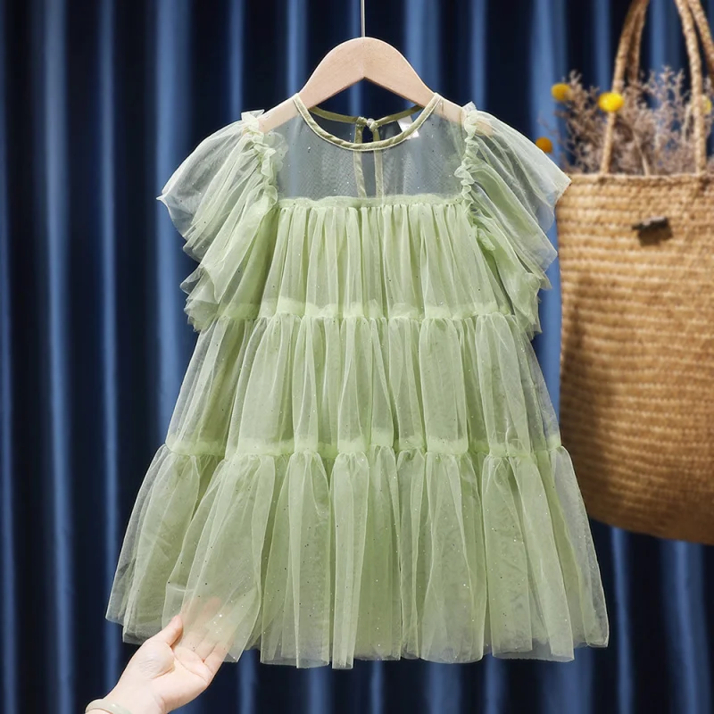 Girls' Dress2024Summer New Mesh Skirt Children's Summer Western Style Fashion Princess Dress Baby Mesh Skirt