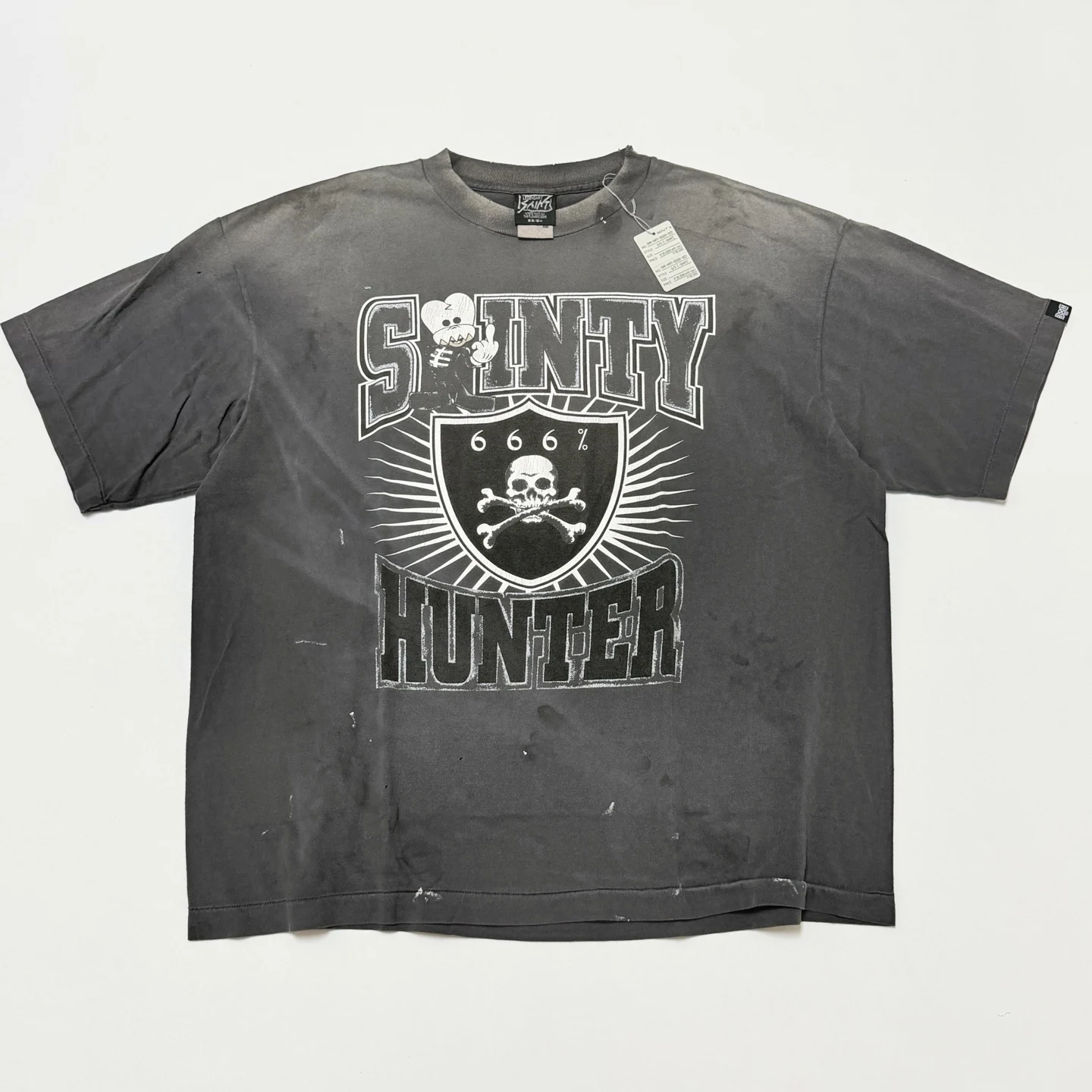 SAINT Washed SAINTY HUNTER Skull Print T Shirt Men Women Best Quality Oversize Tee Tops T-Shirt