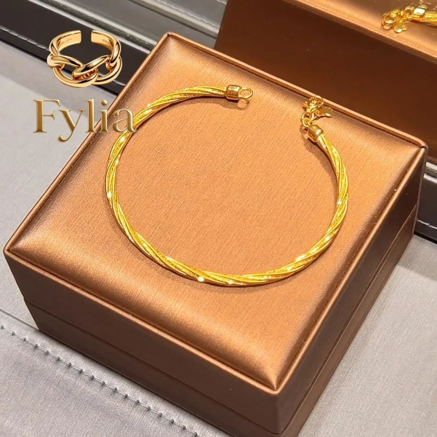 Fylia Jewelry   New hot style 24K real  fine glitter bracelet chain 9999 exquisite fashion light luxury versatile niche desi