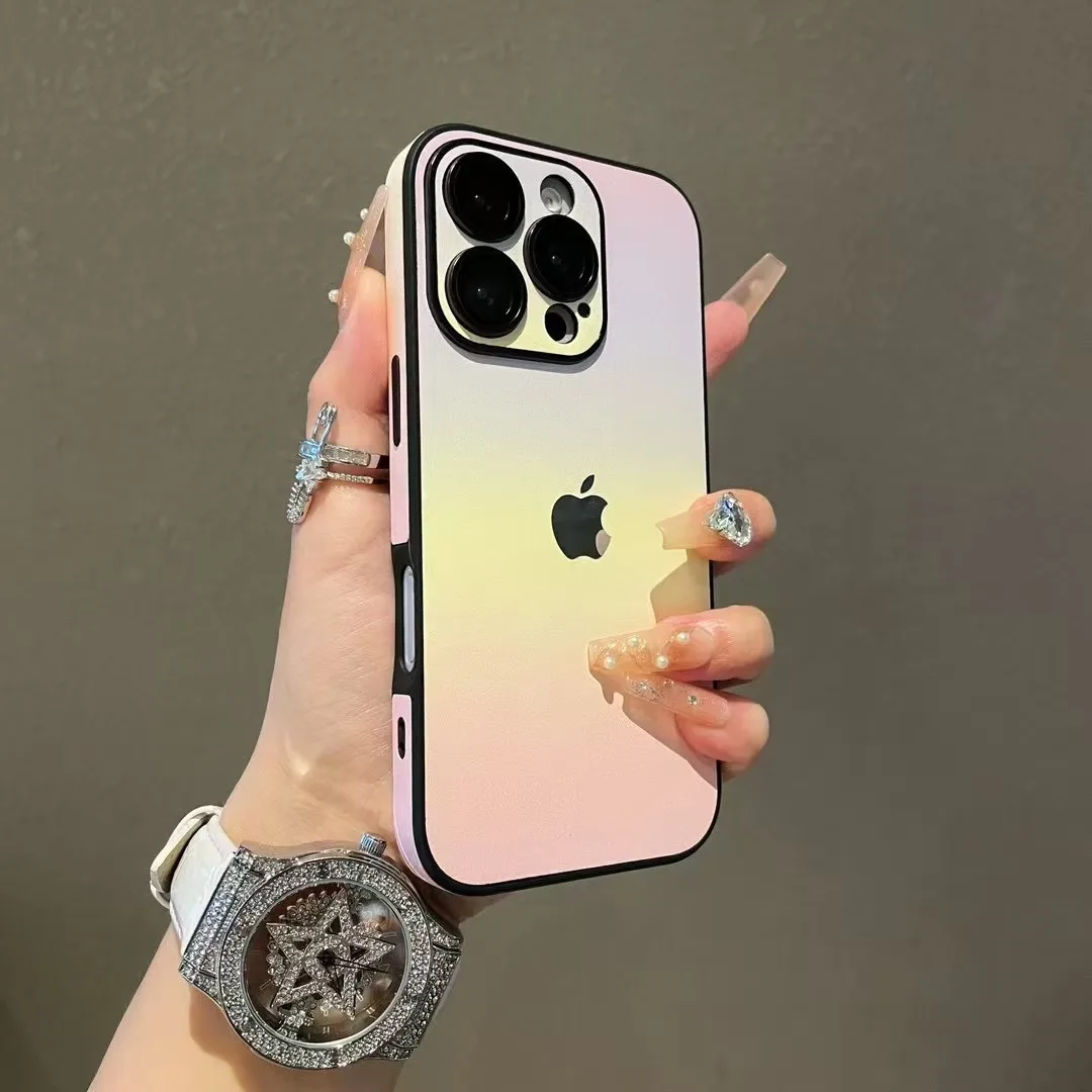 

All-edge leather phone case with lens diffused gradient finish and genuine leather coating suitable for iPhone series phones 16