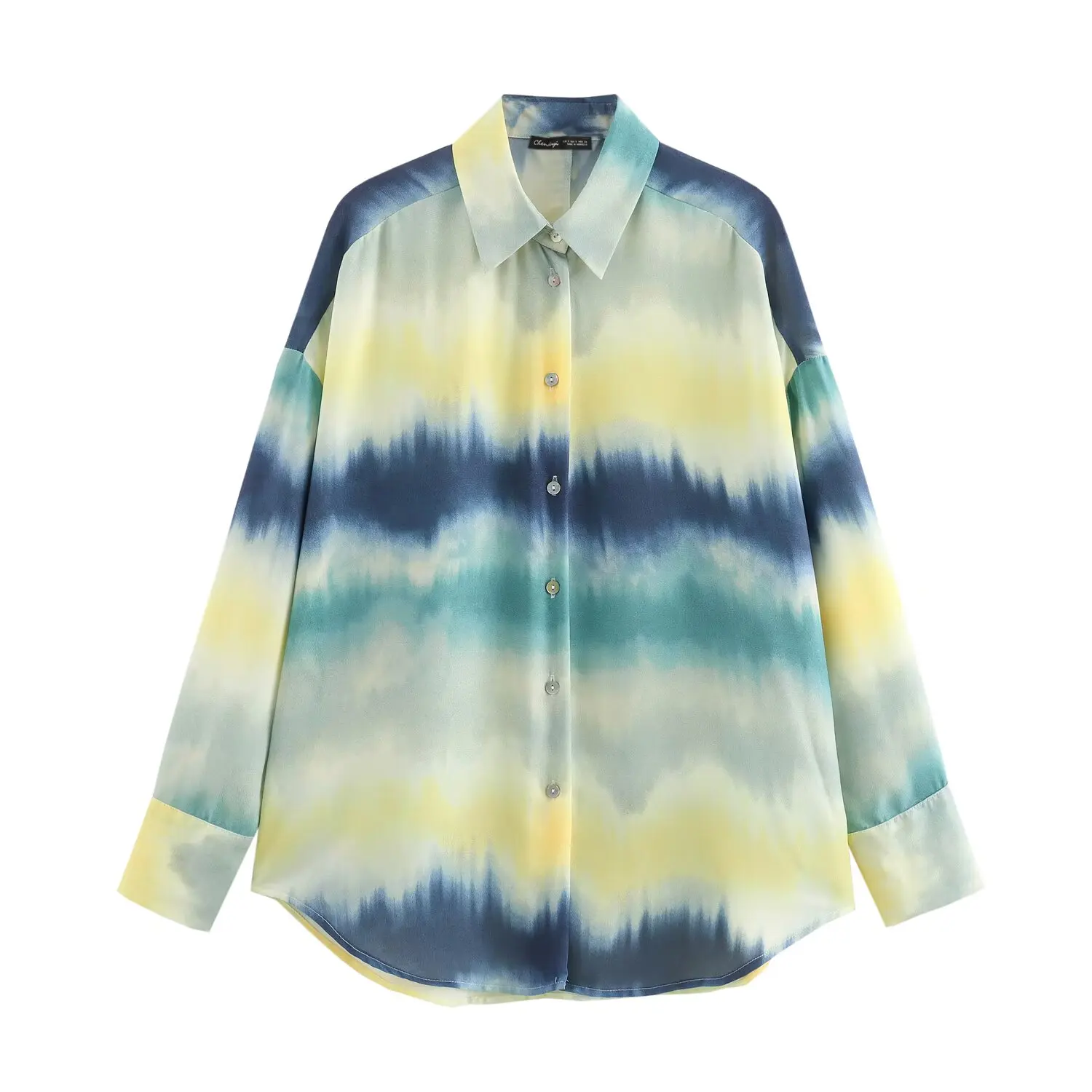 

2025 New Women's Clothing European and American Style Fashion Tie-Dye Printed Lapel Long Sleeve Drape Shirt