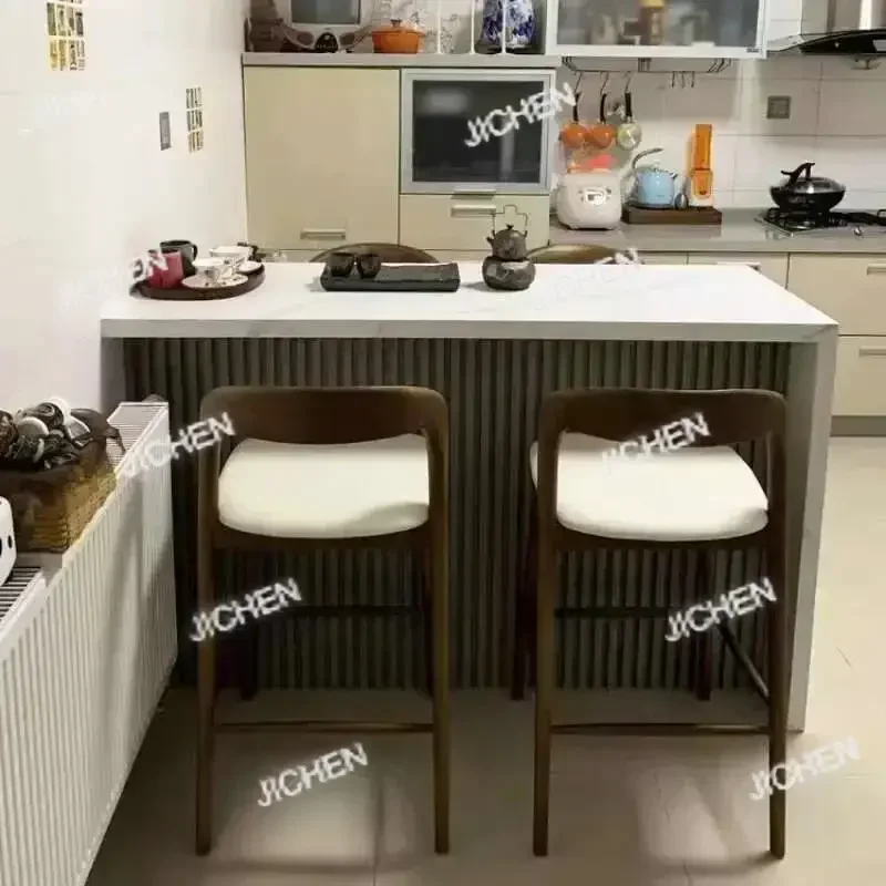JCX Sedia da bar per uso domestico in legno massello nordico Sgabello da bar con piedi alti in legno cerato bianco Sedia da bar moderna e semplice con schienale per reception
