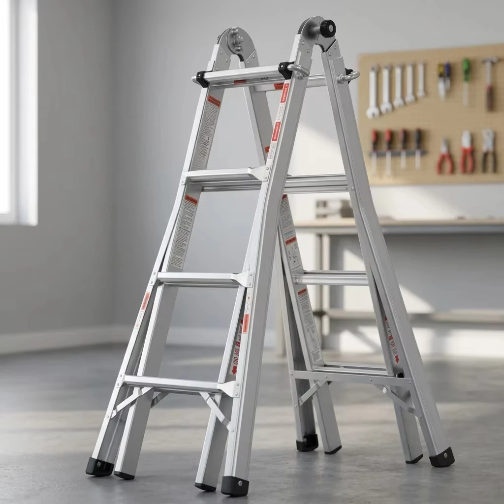 Aluminum Multi-Purpose Ladder 17 'Extended Type 1, 300 Lbs, Household Folding Ladder with Manual Lock