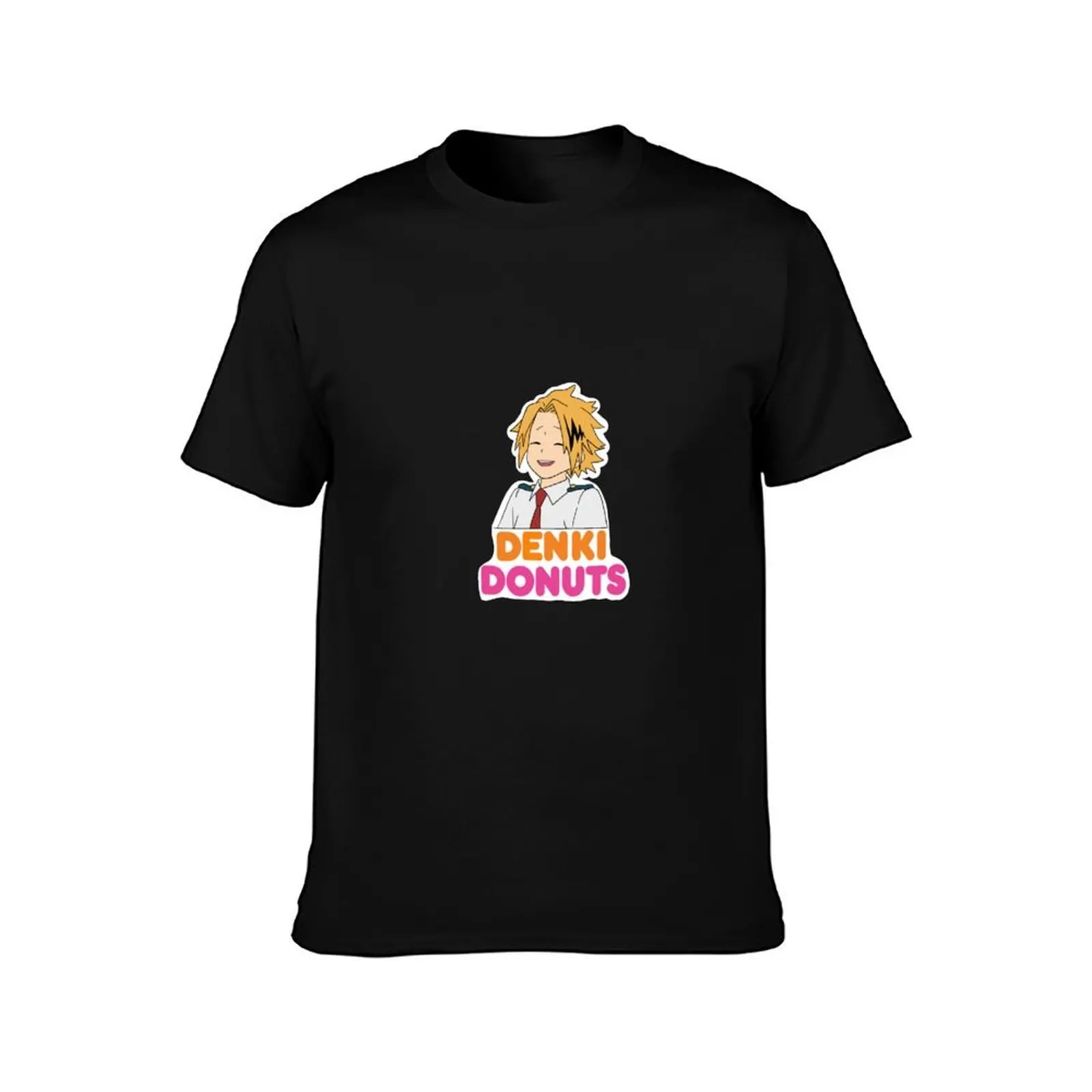 Denki Donuts T-Shirt, Summer Casual Cotton Tee, Oversized Streetwear Tops, Vintage Graphic Print, Loose Fit Short Sleeve