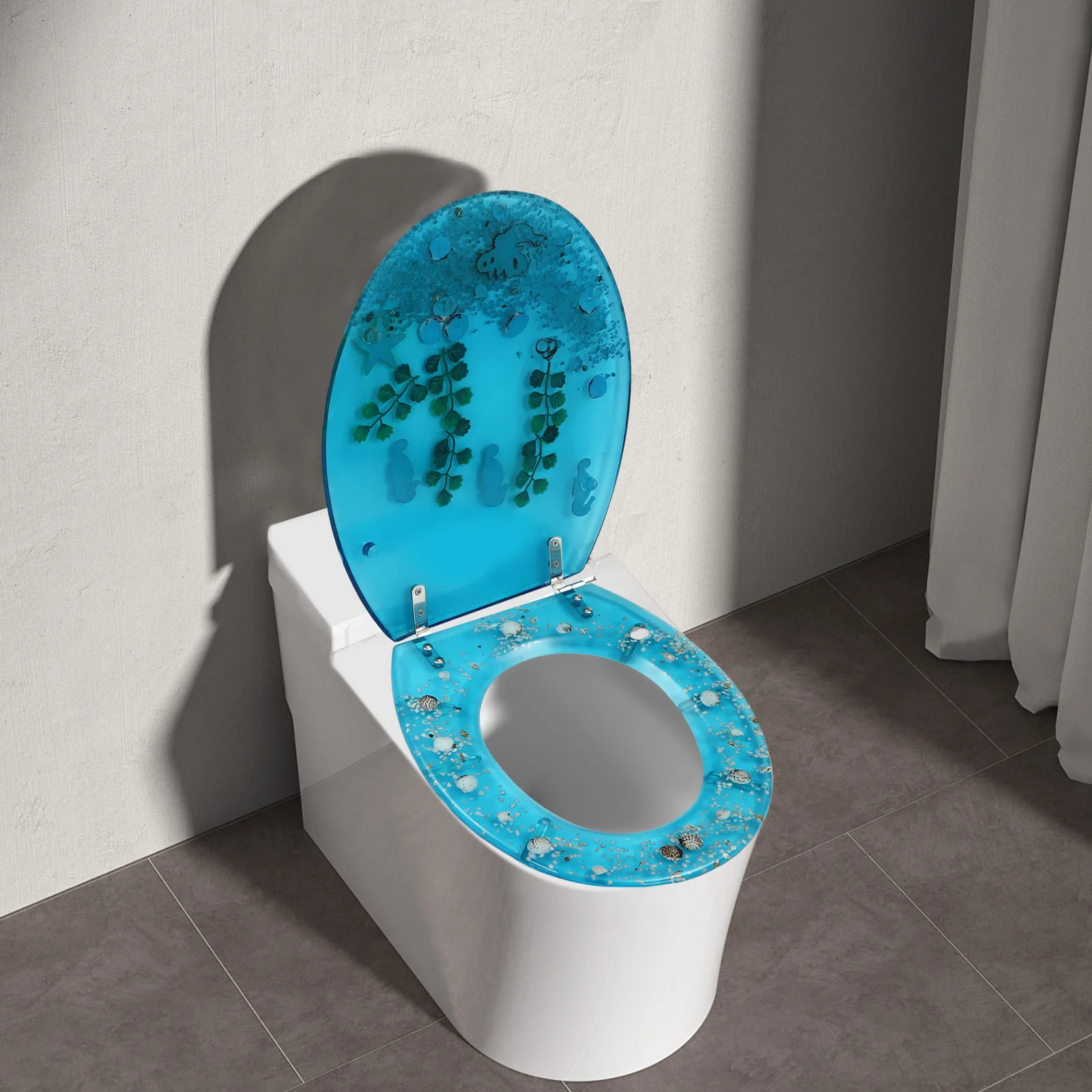 

Resin Toilet Seat Load Capacity 100kg/220lbs, 36*45cm Blue Toilet Seat with Cover for U-, V- and O-shaped Toilets NEW