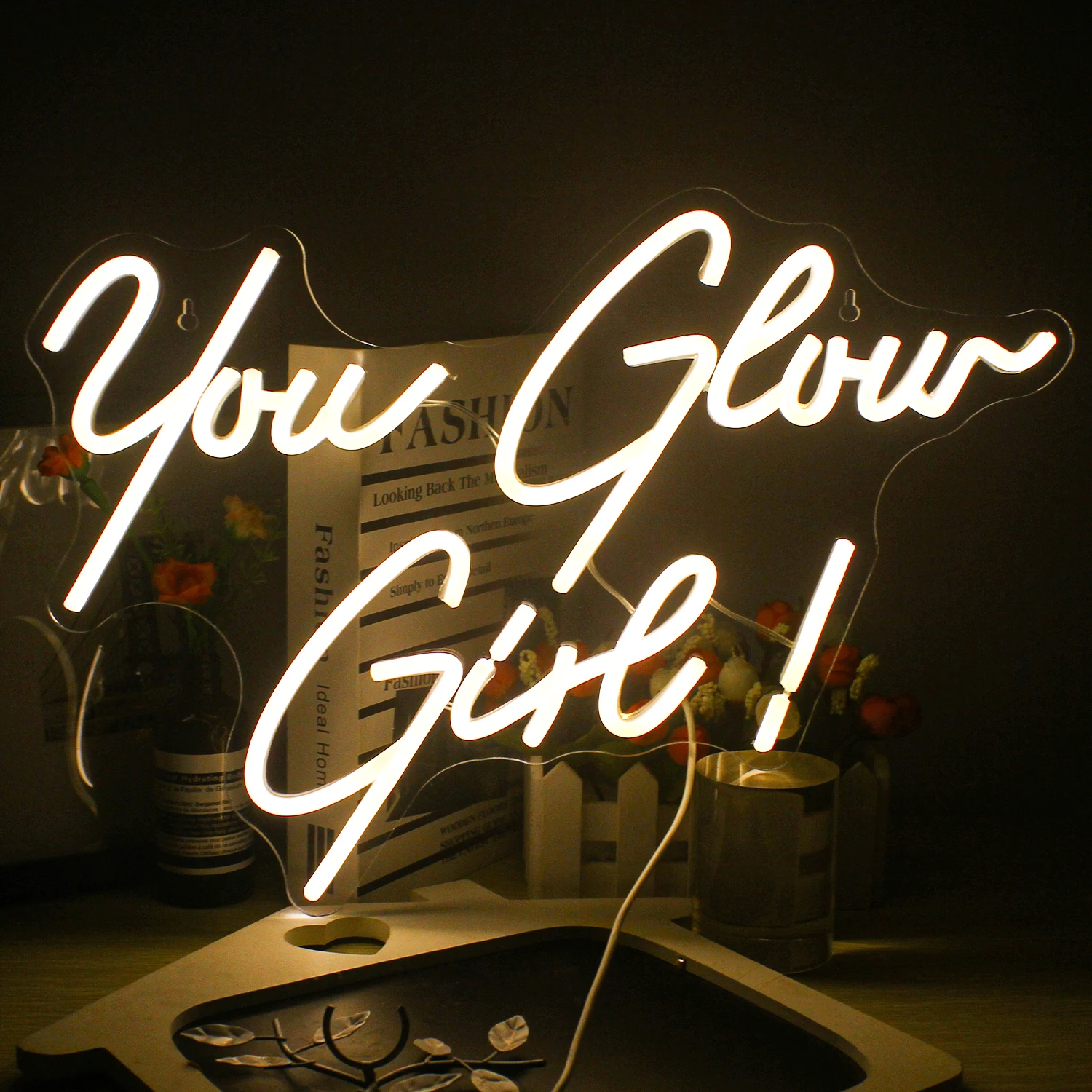 You Glow Girl ปากการูปหัวใจ Custom Led Light งานแต่งงานแหวนหมั้นเครื่องประดับวันเกิด Party Bar Home Shop อะคริลิค Art Wall ตกแต่งของขวัญ