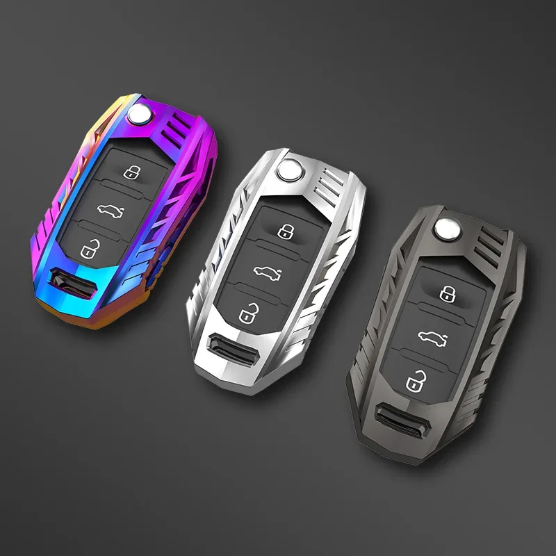 Unique Design Vw Golf 16 Passat 17 Metal Armor Key Case Premium Leather Car Key Cover For Volkswagen Jetta