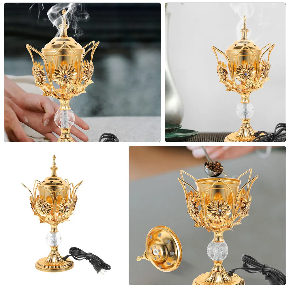 

Electric Incense Burner Plug-in Metal Aroma Therapy Burner for Home Decor Retro Vintage Style Studying Yoga Room Us Plug