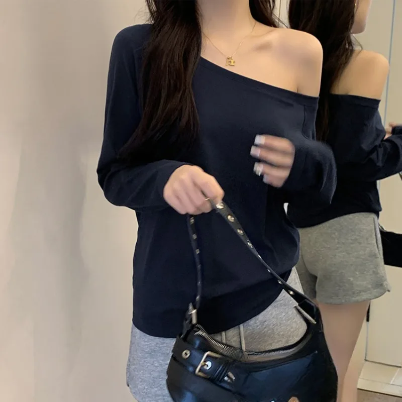 No Hat Hoodies Women Autumn Sexy Spicy Girls Solid Simple Basic Off Shoulder Baggy Cozy Streetwear Korean Style Prevalent Cool