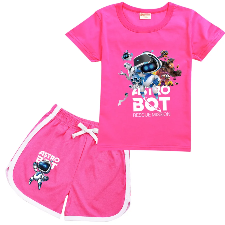 Funny Game ASTRO BOT Tshirt Kids Playroom Cartoon Astrobot Clothes Set Teen Boys Short Sleeve Tops Shorts 2pcs Set Girls Outfits