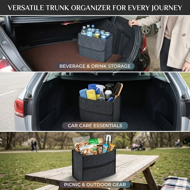 Folding Collapsible Car Trunk Organizer Box, Multi‑Purpose Storage Container Compatible with Most Vehicles