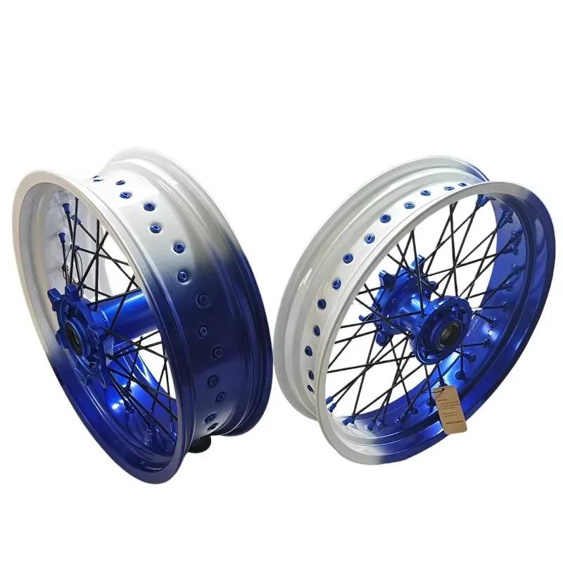 16 17 Inch Blue Supermoto Wheel Set Aluminum Alloy Rim & Hub Replacement Fit For YZ YZF 125 250 Dirt Bike Mod Parts