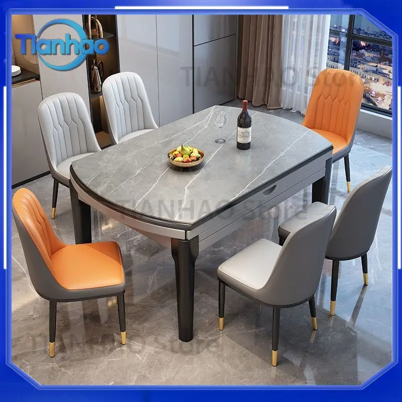 Extendable and Foldable Marble Dining Table for Small Spaces Modern Minimalist Italian Style Round or Rectangular Dining