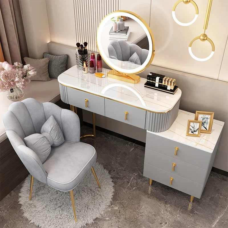 

Nordic Organizer Luxury Dresser Storage Mirror Set Women Princess Vanity Desk Makeup Drawer Coiffeuse De Chambre Furniture