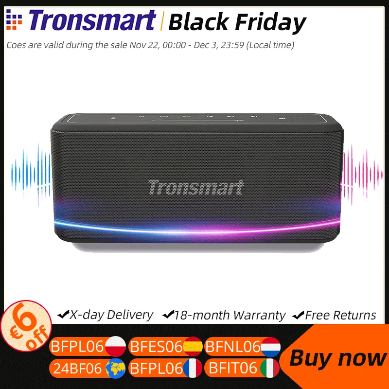 Tronsmart Mega Pro Speaker 60W Bluetooth Portable Speaker with Enhanced Bass, NFC, IPX5 Waterproof, Voice Assistant