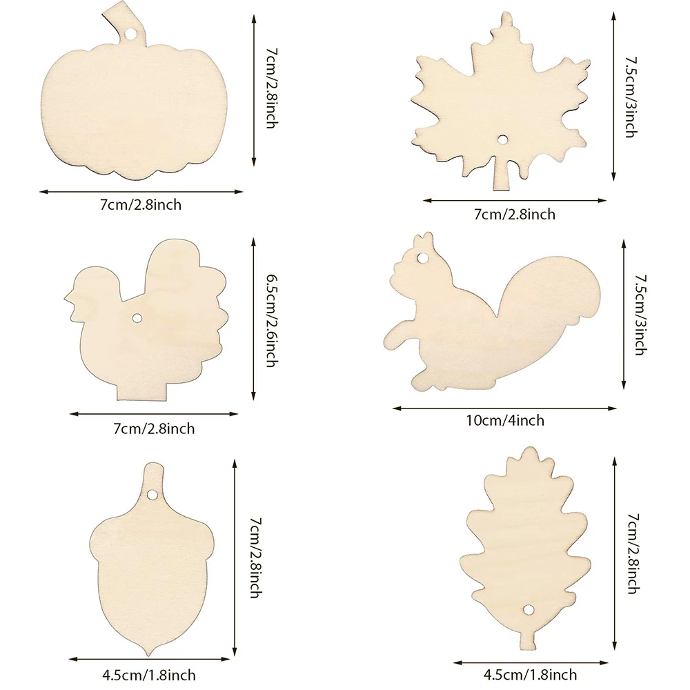 30 teile/satz Unvollendete Holz Ahorn Blätter Kürbis Eichhörnchen Ausschnitte Leere Holz Ornamente Thanksgiving Liefert für DIY Hängen – Detail 2