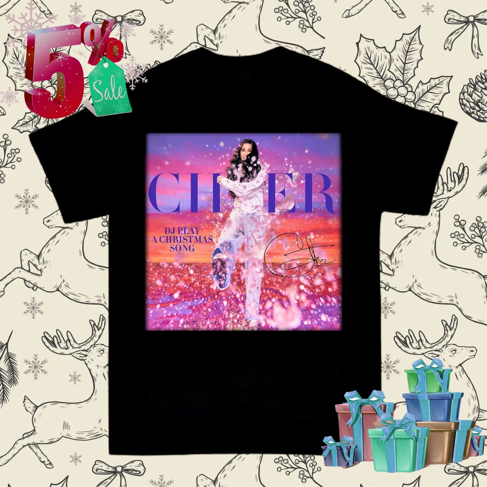 Rare DJ Play A Christmas Song Cher Gift For Fan Black S-2345XL T-shirt GC1187