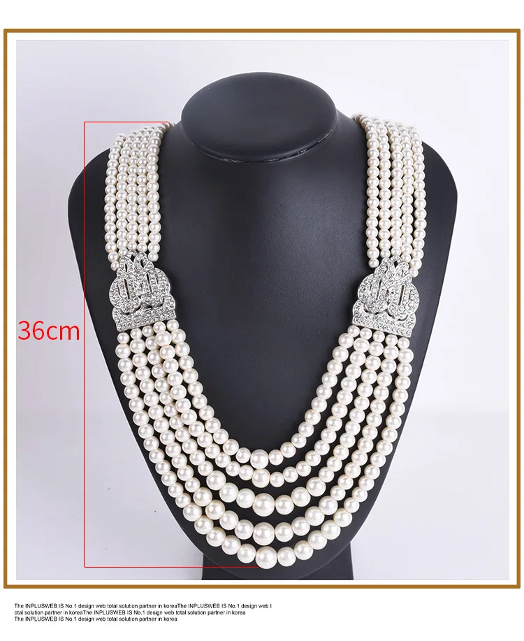 

28" 6-8mm 5 Strands White Pearl Necklace CZ Connector