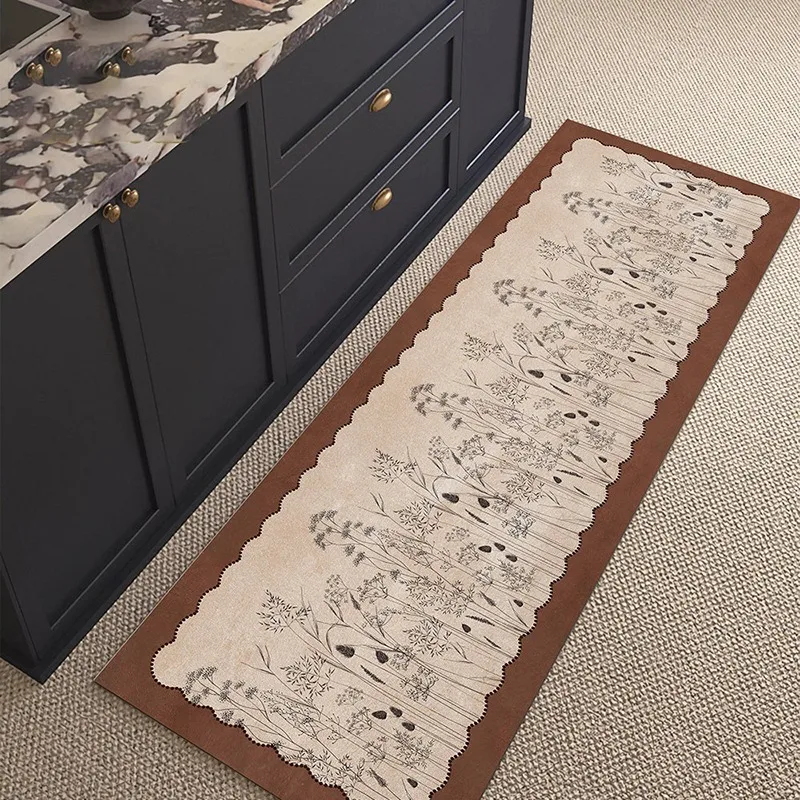 

Коврик для кухни из ПВХ с цветочным узором, премиум-класса, роскошный, для ванной комнаты, водонепроницаемый, маслостойкий, грязеотталкивающий, легко чистится, для балкона