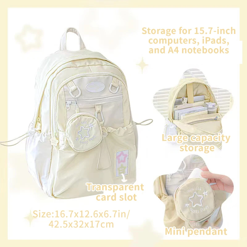 Cream Style Backpack for Students with High Appearance Simple and Cute Design Large Capacity Backpack Lightweight and Painful Ba image 3