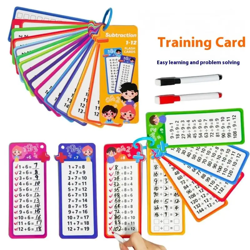 

1Set Kids Math Practice Montessori Teaching Aid Wipeable Math Training Cards Addition Subtraction Multiplication And Division