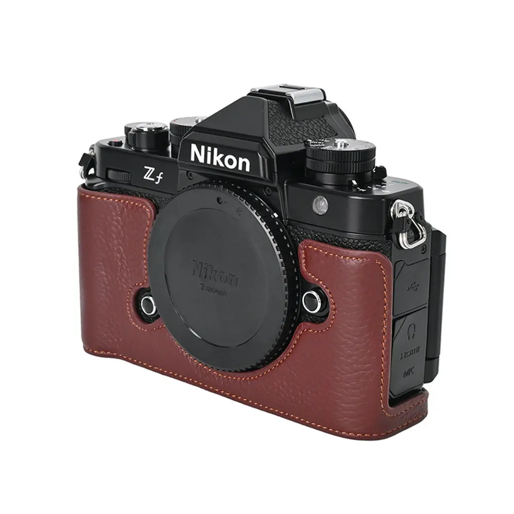 Litchi Pattern Genuine Leather Camera Half Body Case For Nikon Zf ZF Battery Opening Bottom Cover