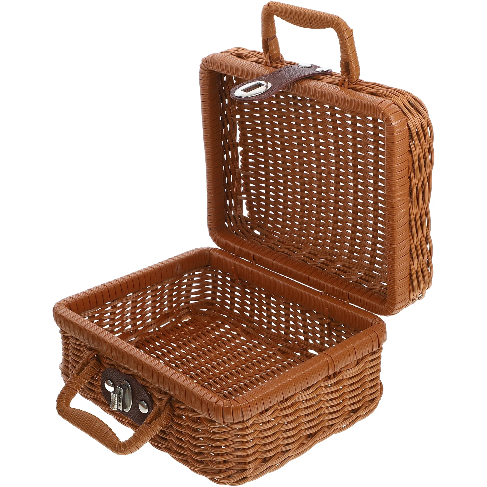 

Vintage Style Light Blue Woven Storage Basket with Handle for Wedding Photography Picnic Hamper Decorative Box PP Pe Material