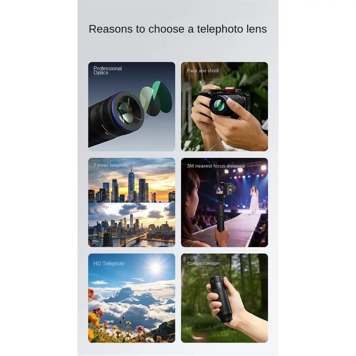 7X Telephoto Lens for Action 5Pro/4 HD Landscape Portrait Photography for Vlog Concert Photography Accessories, 1PC