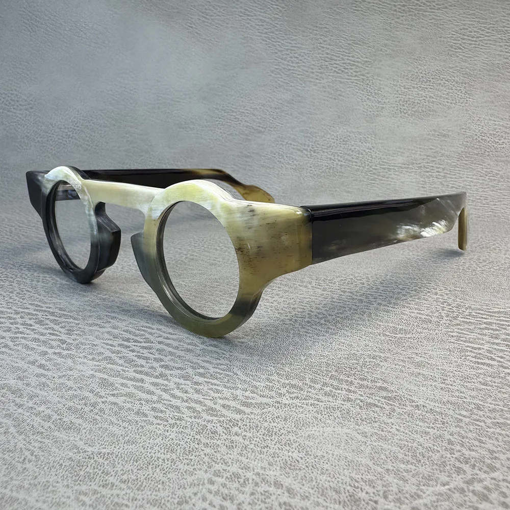 

Eyeglass Frames Unique Vintage Round Handmade Black White Horn Reading Prescription Man Glasses Frames Optical Lenses Eyeglasses