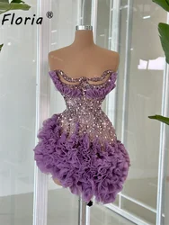 Purple Beaded Cocktail Dress with Tired Ruffles Sequin Beaded Short Prom Dresses vestidos para eventos especiales Homecoming New